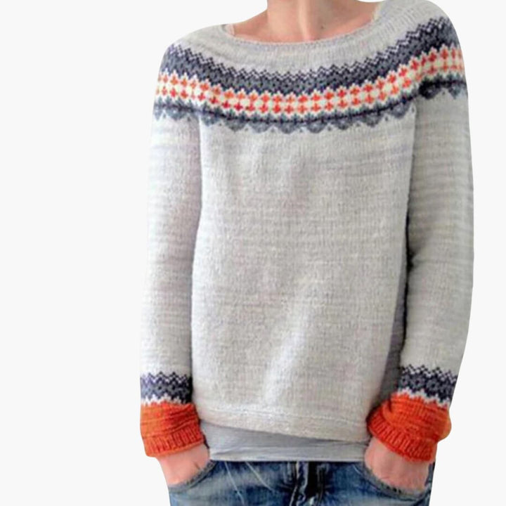 Damen pullover mit Rundhalsausschnitt und gemusterter Oberfläche