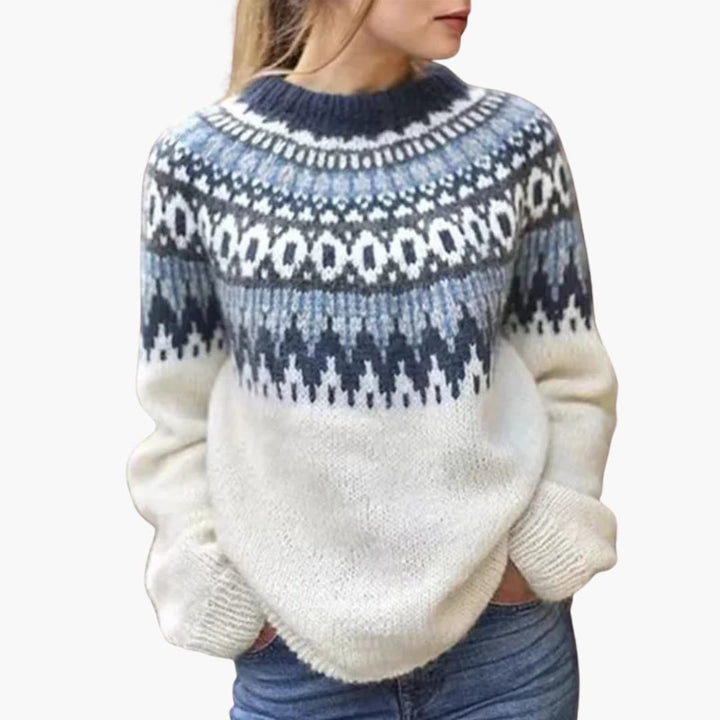Damenpullover mit Rundhalsausschnitt und gemusterter Passe
