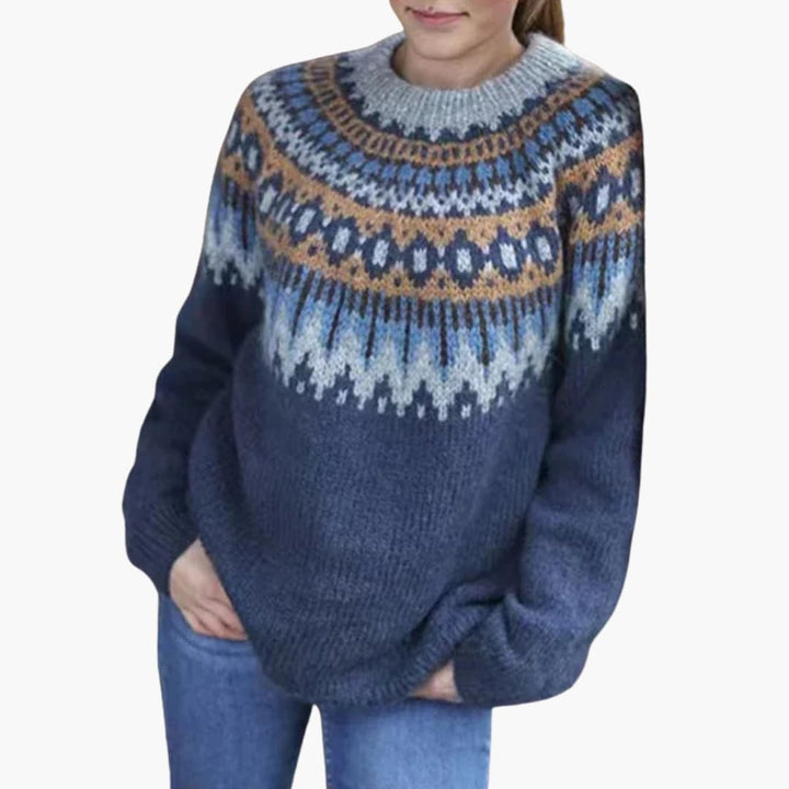 Damenpullover mit Rundhalsausschnitt und gemusterter Passe