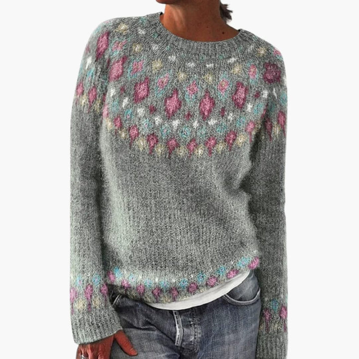 Damen pullover mit geometrischem Muster und geripptem Saum