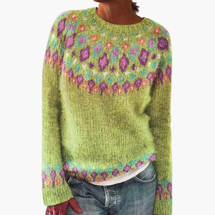 Damen pullover mit geometrischem Muster und geripptem Saum
