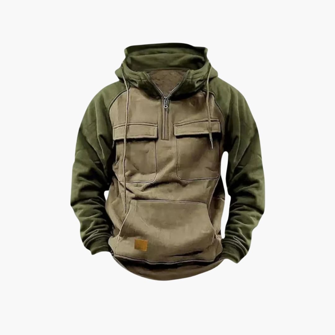 Herren Hoodie mit Brusttaschen und Viertelreißverschluss