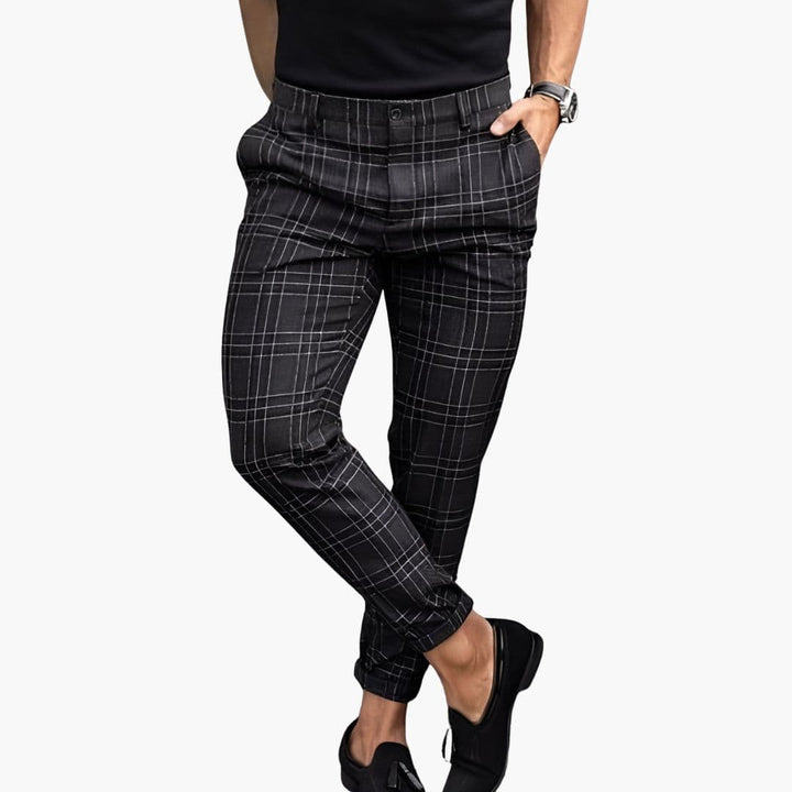 Herren Hose kariert mit Geradem Bein