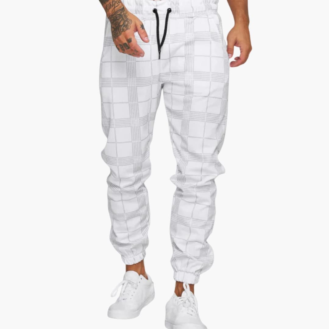 Herren Jogginghose mit Karomuster elastischem Bund und Seitentaschen