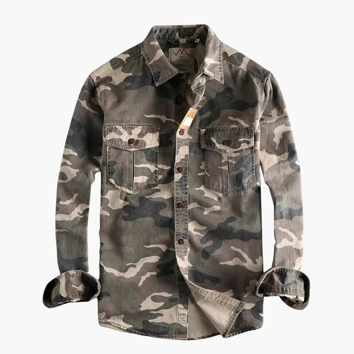 Herren Langarmhemd mit Knopfleiste und Camouflage Muster