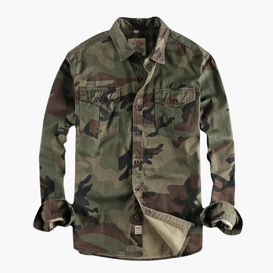 Herren Langarmhemd mit Knopfleiste und Camouflage Muster