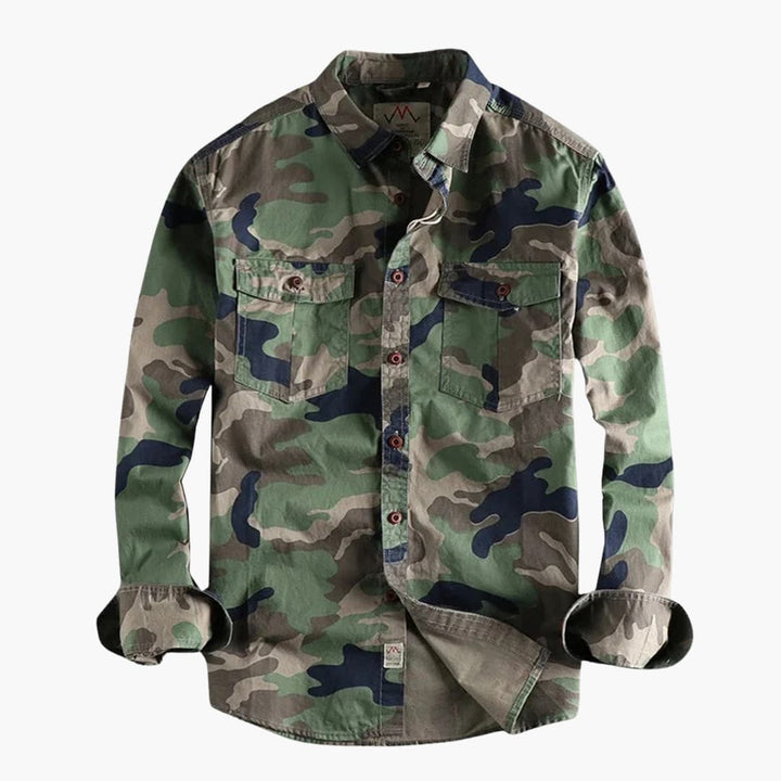 Herren Langarmhemd mit Knopfleiste und Camouflage Muster