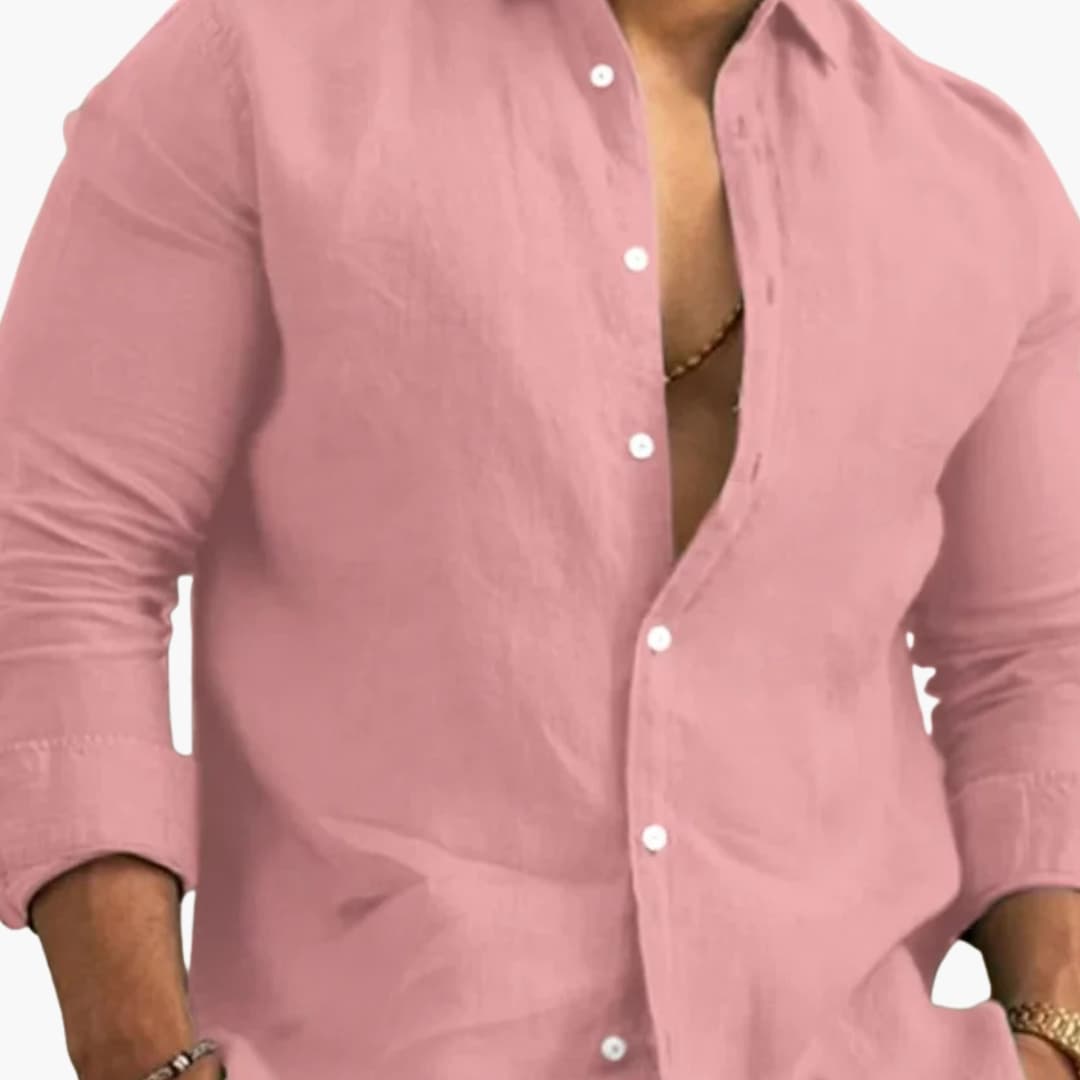 Herren Langarmhemd mit Knopfleiste und geradem Saum