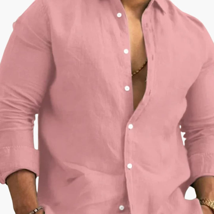 Herren Langarmhemd mit Knopfleiste und geradem Saum