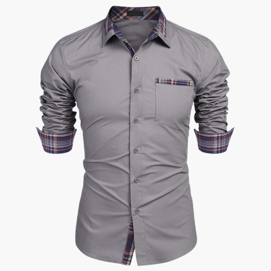 Herren Langarmhemd mit Kragen und Karodetails