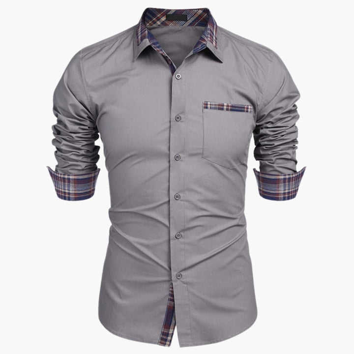 Herren Langarmhemd mit Kragen und Karodetails