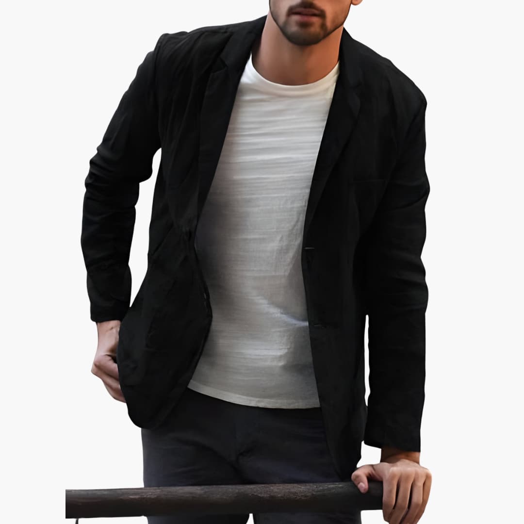 Herren Leinen blazer mit Knopfverschluss und strukturiertem Stoff