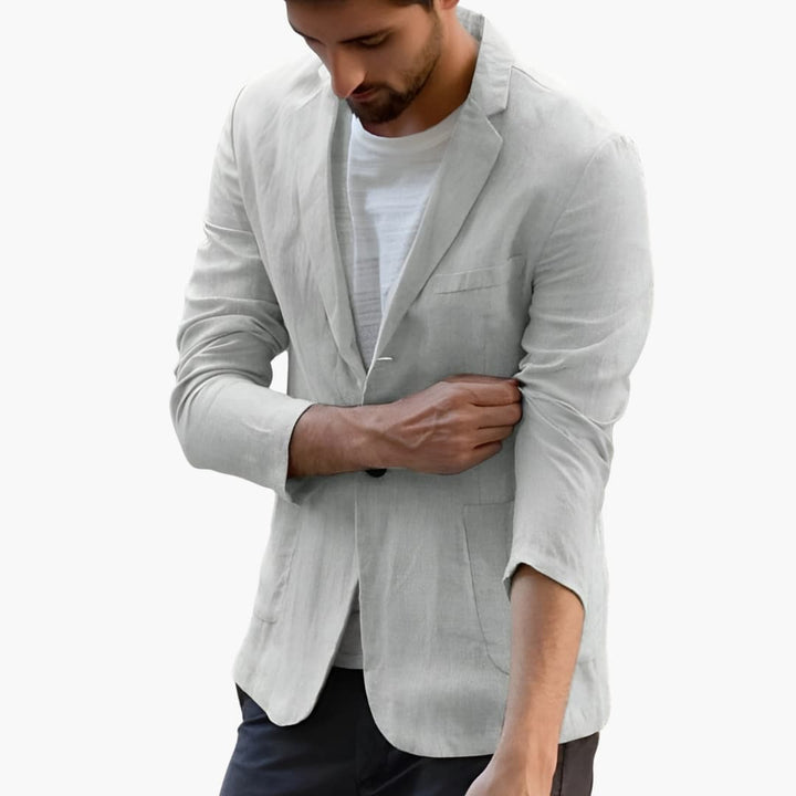 Herren Leinen blazer mit Knopfverschluss und strukturiertem Stoff
