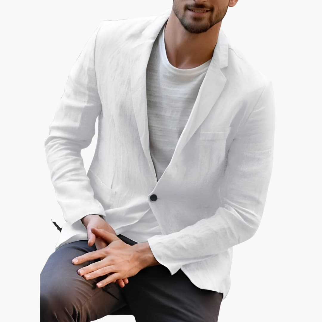 Herren Leinen blazer mit Knopfverschluss und strukturiertem Stoff