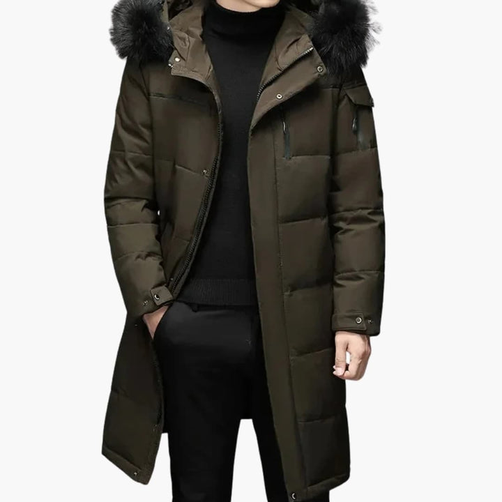 Herren Parka Jacke mit Reißverschluss und Kunstfellkapuze