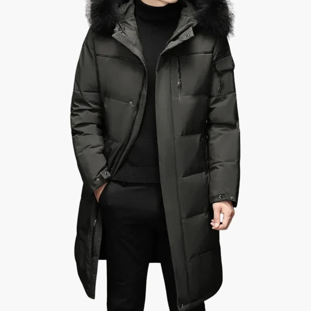 Herren Parka Jacke mit Reißverschluss und Kunstfellkapuze