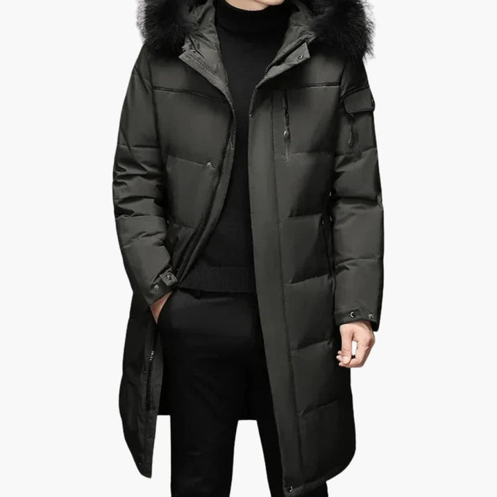 Herren Parka Jacke mit Reißverschluss und Kunstfellkapuze