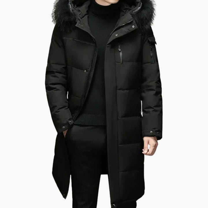 Herren Parka Jacke mit Reißverschluss und Kunstfellkapuze