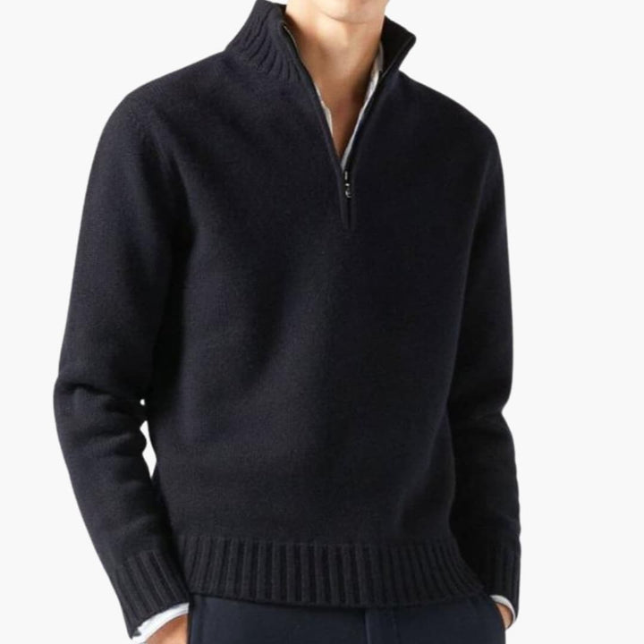 Herren Pullover mit Halbreißverschluss und Rippensaum