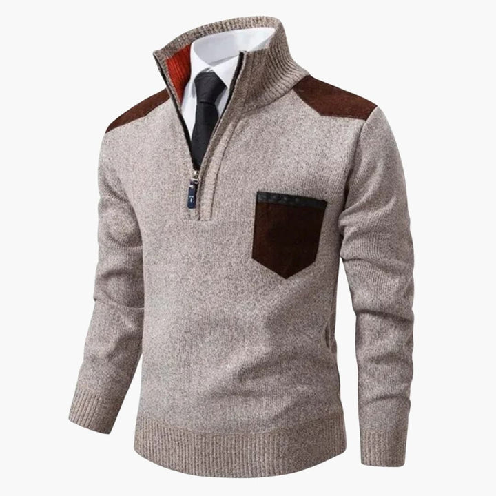 Herren Pullover mit Halbzipp und Rippstruktur