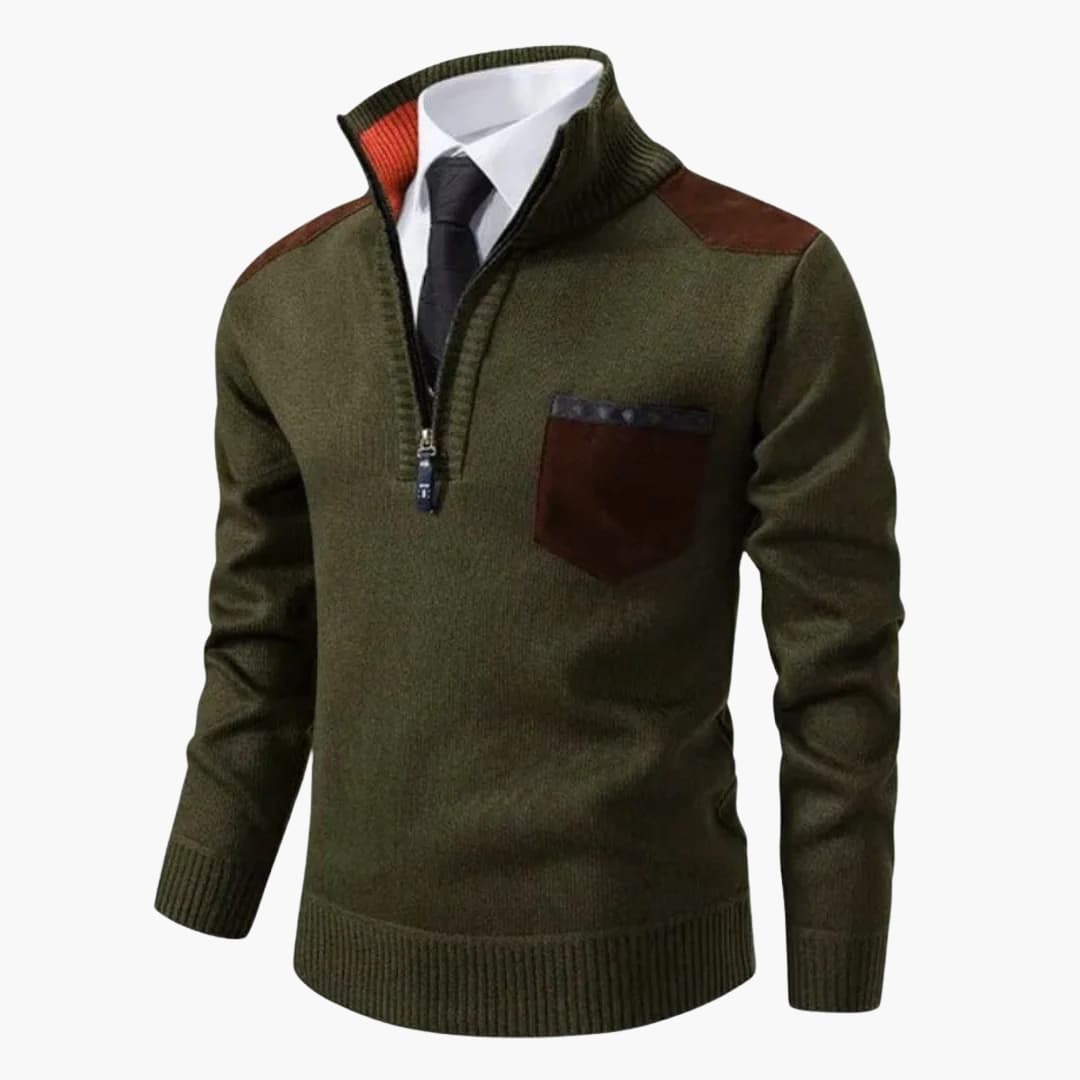 Herren Pullover mit Halbzipp und Rippstruktur