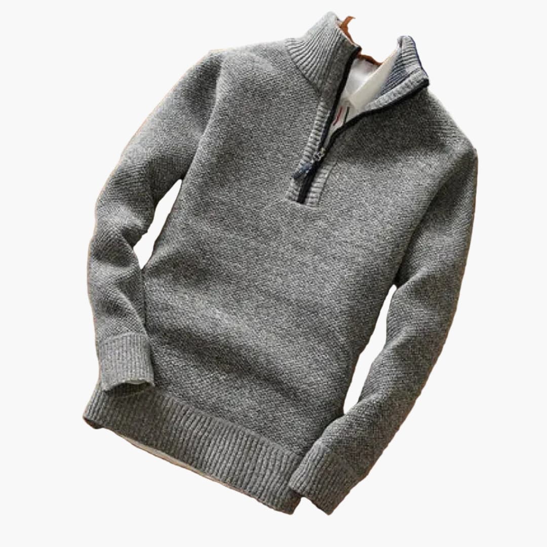 Herren Pullover mit Halbzip und Rippbündchen