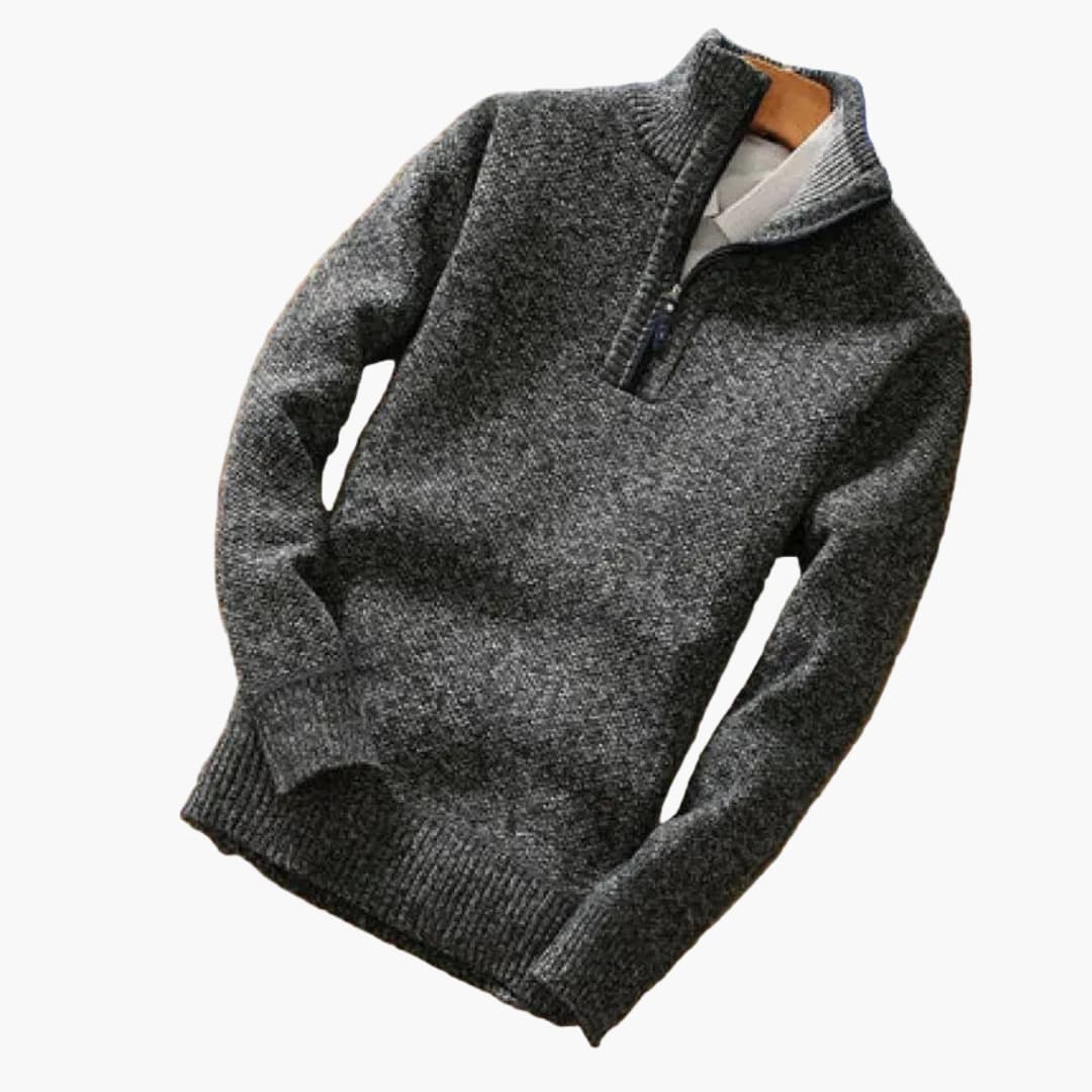 Herren Pullover mit Halbzip und Rippbündchen