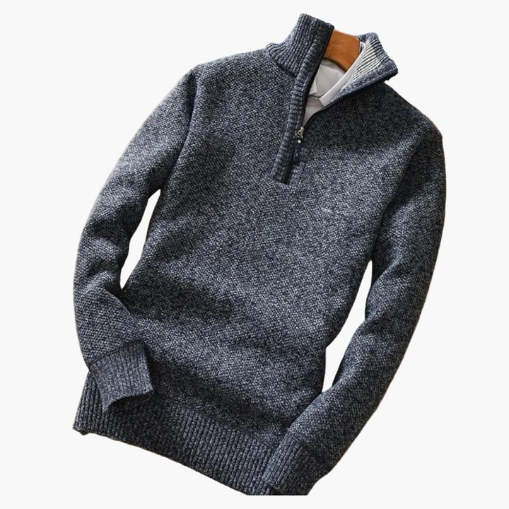 Herren Pullover mit Halbzip und Rippbündchen