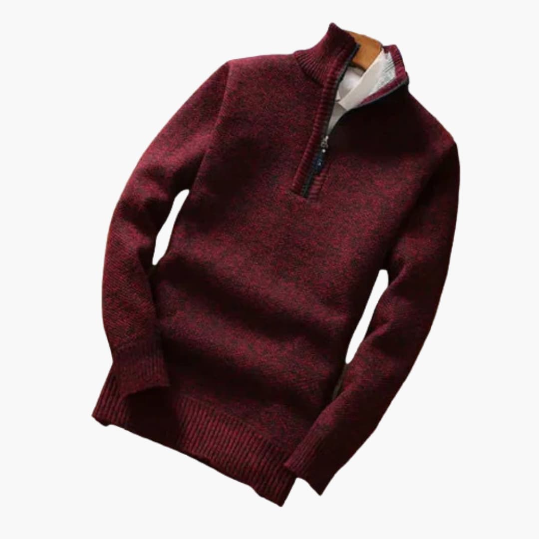 Herren Pullover mit Halbzip und Rippbündchen