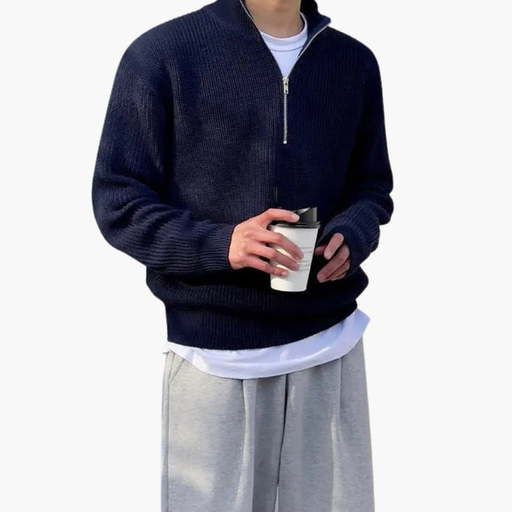 Herren Pullover mit Halbzip und Rippstrick