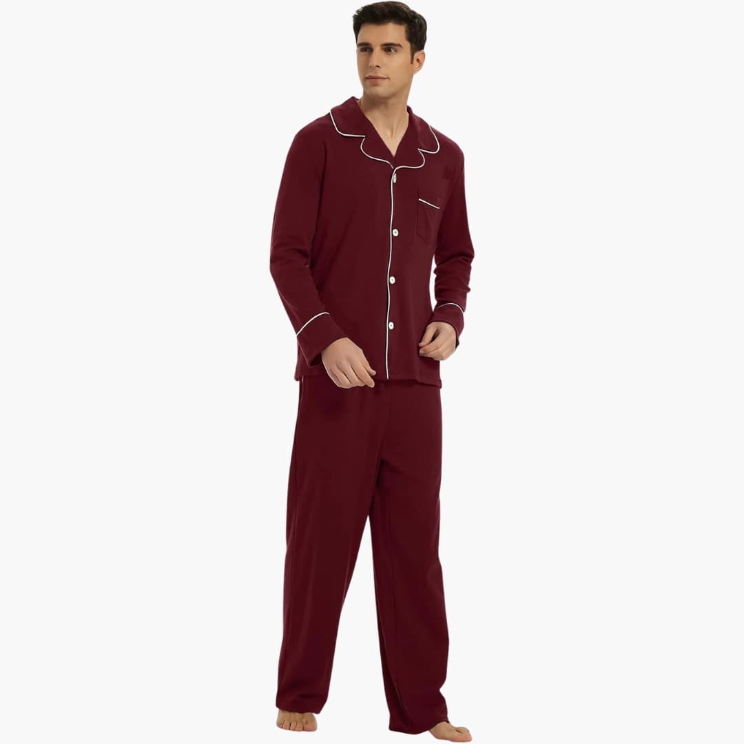 Herren Pyjama Set mit Knopfleiste und langen Ärmeln