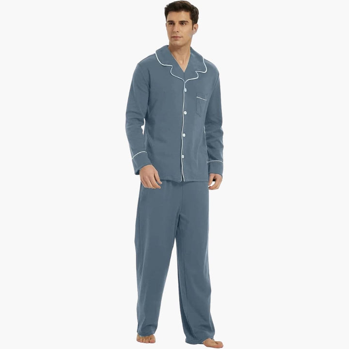 Herren Pyjama Set mit Knopfleiste und langen Ärmeln