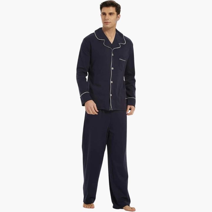 Herren Pyjama Set mit Knopfleiste und langen Ärmeln