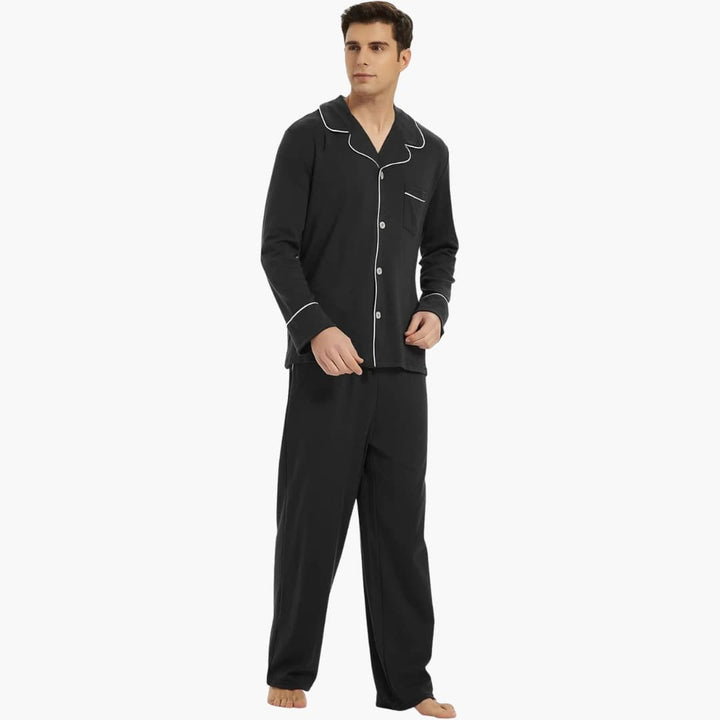 Herren Pyjama Set mit Knopfleiste und langen Ärmeln