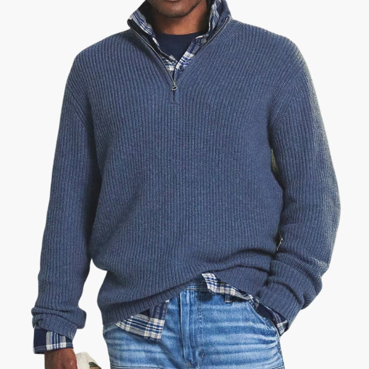 Herren Rippstrickpullover mit Halbzip