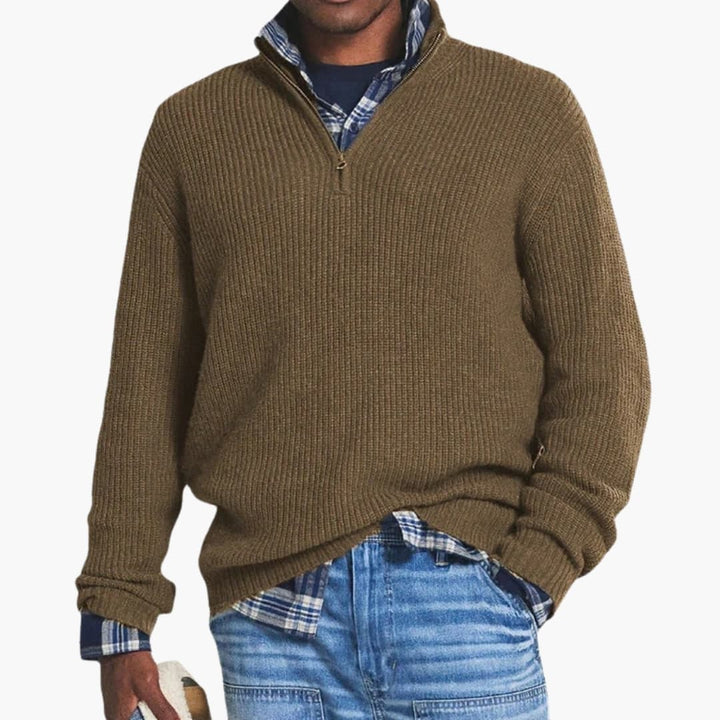 Herren Rippstrickpullover mit Halbzip