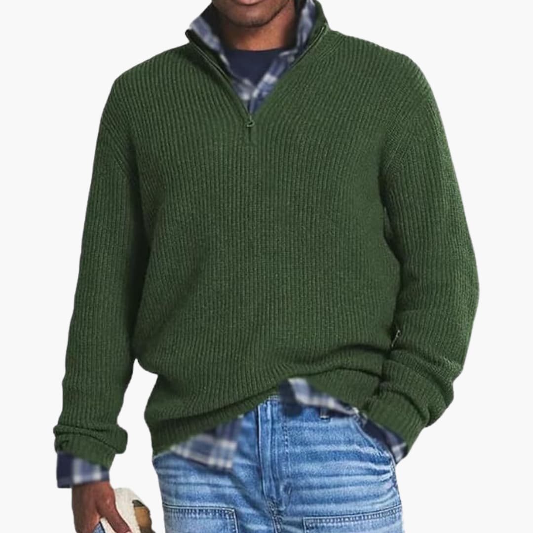 Herren Rippstrickpullover mit Halbzip