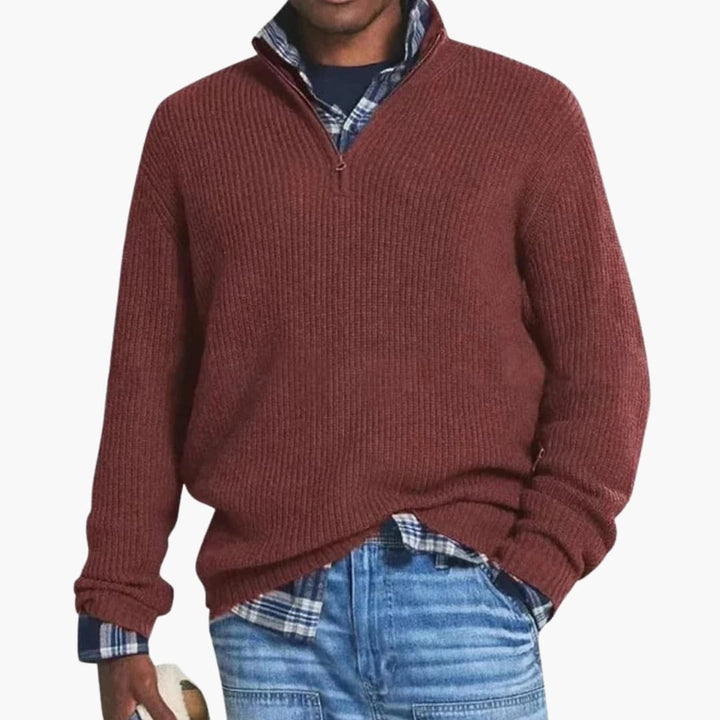 Herren Rippstrickpullover mit Halbzip
