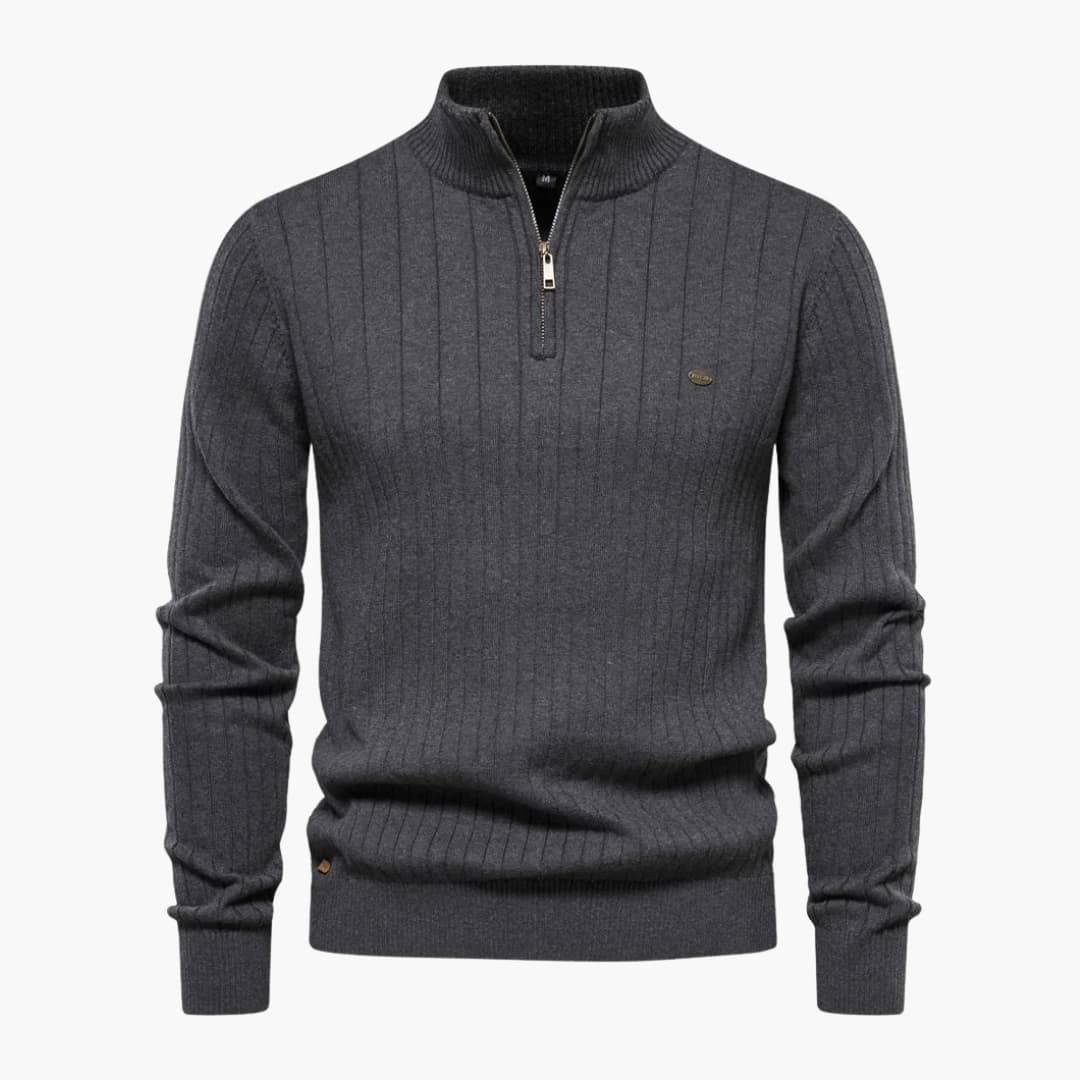 Herren Rippstrickpullover mit Halbzip und Stehkragen