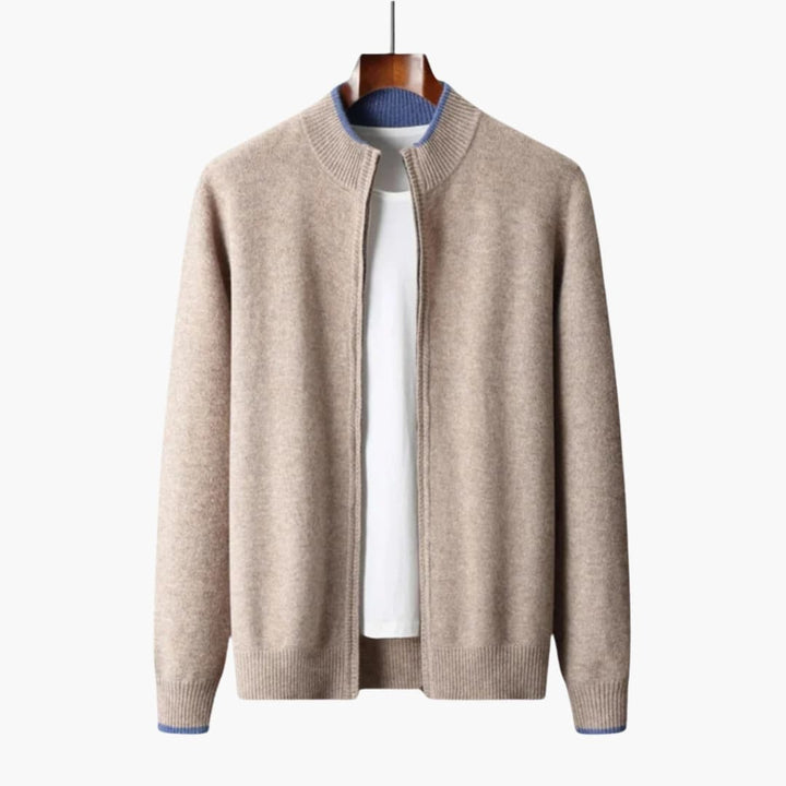 Herren Strickjacke mit Reißverschluss und Rippkragen