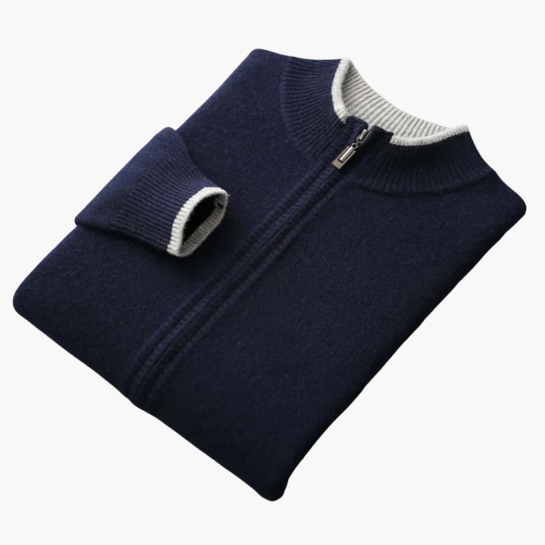 Herren Strickjacke mit Reißverschluss und Rippkragen