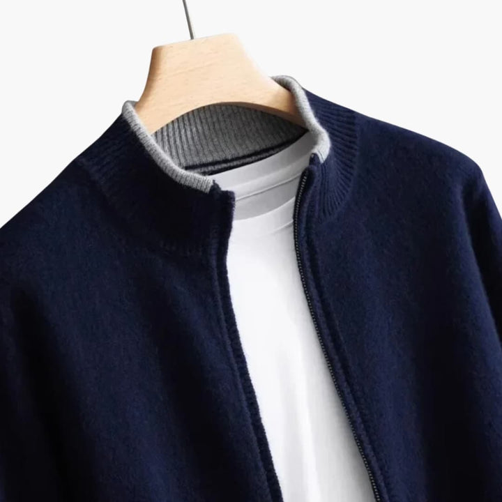Herren Strickjacke mit Reißverschluss und Rippkragen