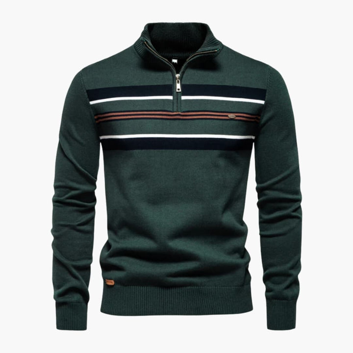 Herren Strickpullover mit Halbzip und Bruststreifen