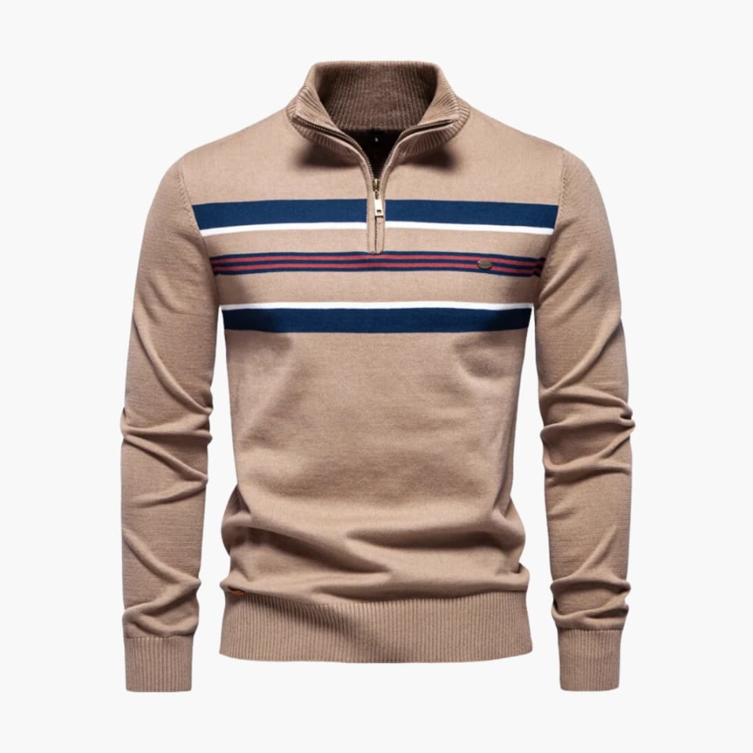 Herren Strickpullover mit Halbzip und Bruststreifen