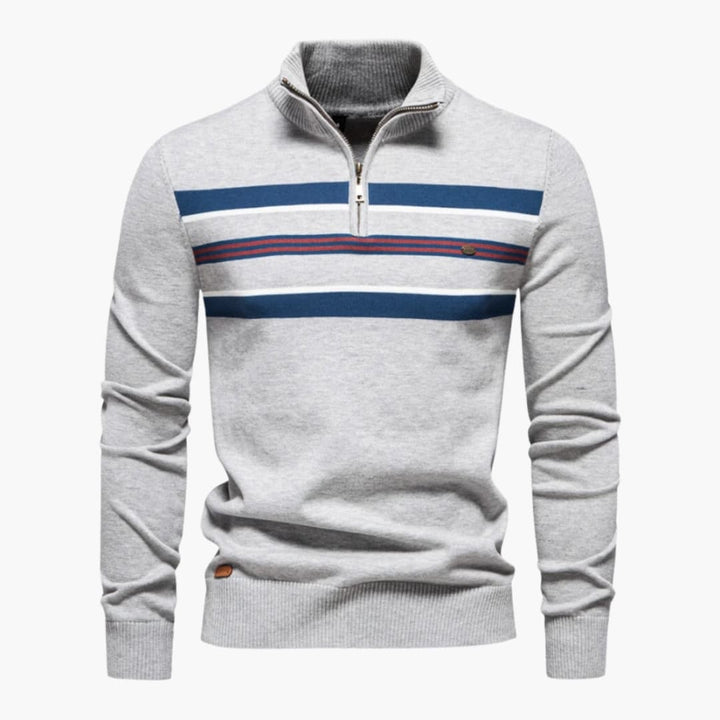 Herren Strickpullover mit Halbzip und Bruststreifen