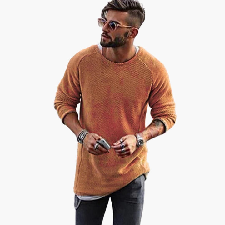 Herren Strickpullover mit Rundhalsausschnitt und Rippbündchen