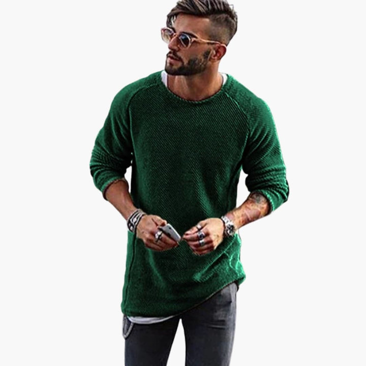 Herren Strickpullover mit Rundhalsausschnitt und Rippbündchen