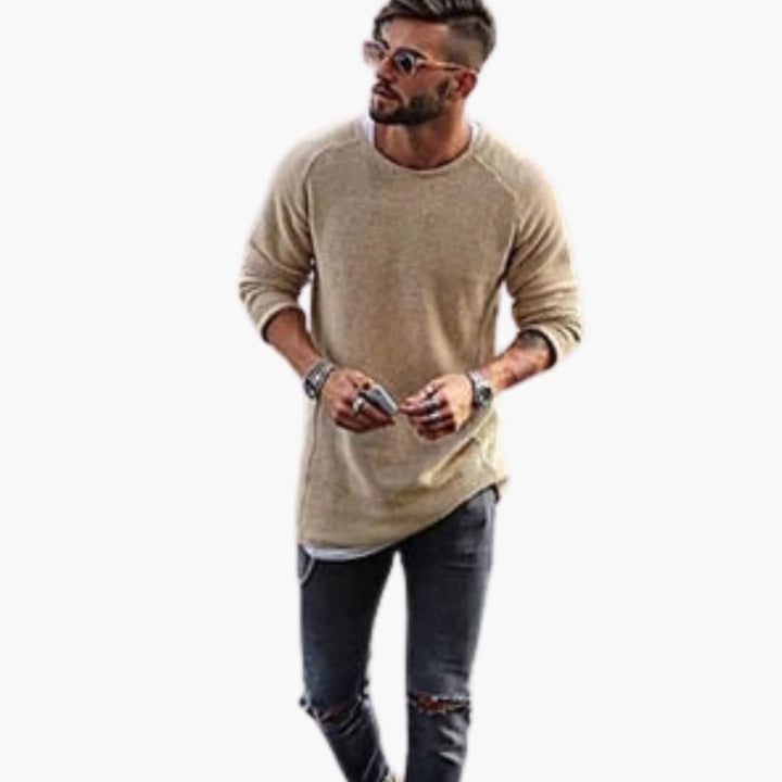 Herren Strickpullover mit Rundhalsausschnitt und Rippbündchen