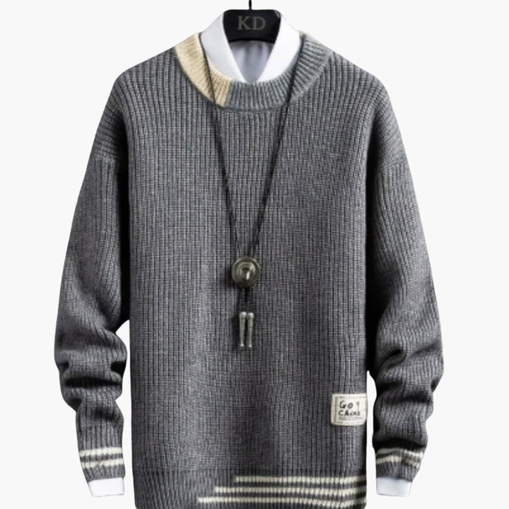 Herren Strickpullover mit Rundhalsausschnitt und Rippstricksaum