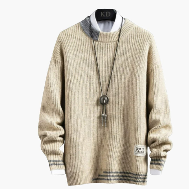 Herren Strickpullover mit Rundhalsausschnitt und Rippstricksaum